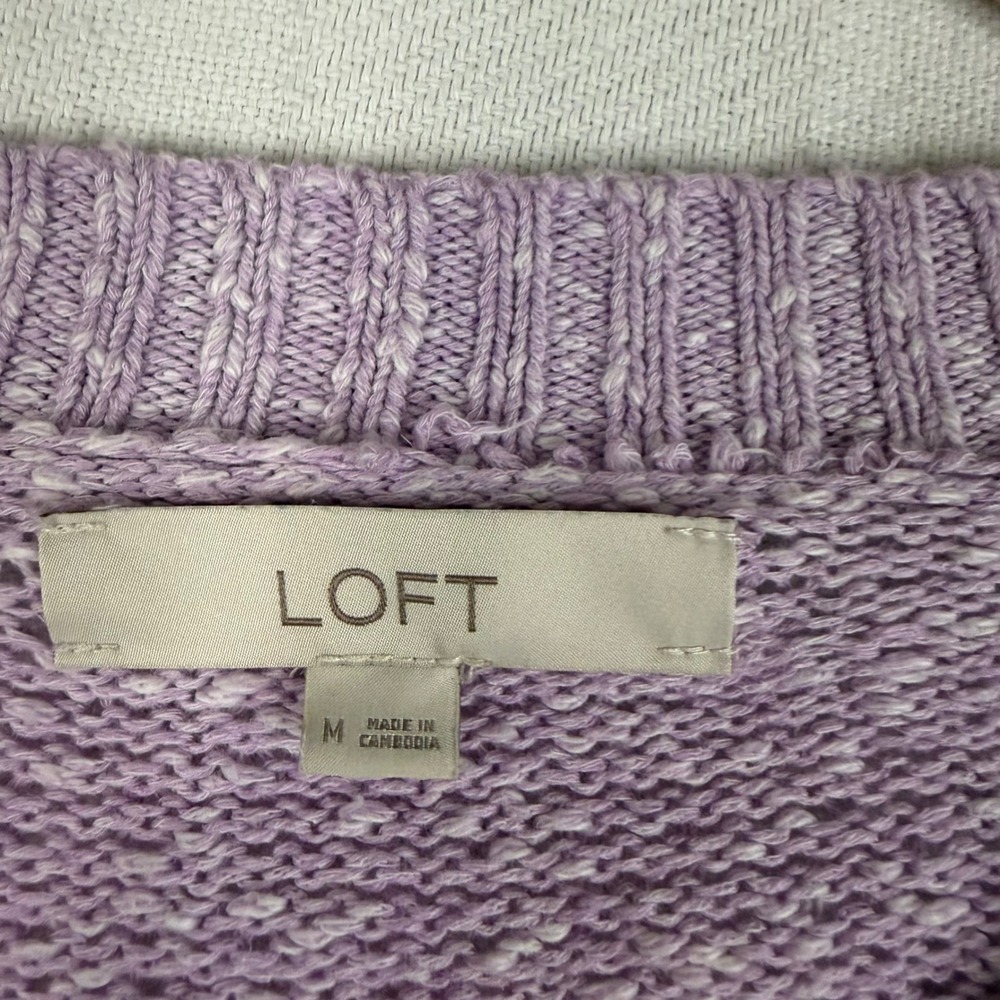 Loft Womens Lavender Purple Marled Knit V-Neck Button Front Cardigan Sweater M - Picture 2 of 7